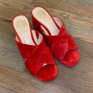 Vince Camuto red suede mules